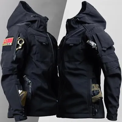 Buy MenS Military Tactical Jacket Soft Shell Hooded Functional Multi-pockets Coat • 44.40£