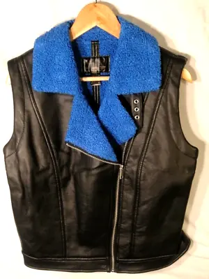 Buy Women Black Gilet Top Faux Leather Teddy Lined Zip Up Ladies Jacket UK 12 EU36 • 13.95£