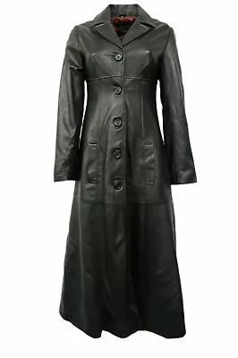 Buy Womens Black Leather Trench Coat Steampunk Gothic Coat Long Coat Winter Jacket • 54.59£