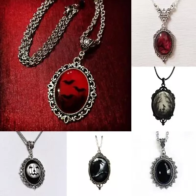 Buy Halloween Gothic Crow Bat Pendant Oval Necklace Women Men Party Jewelry Gifts • 4.21£