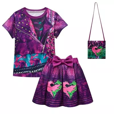 Buy Descendants Cartoon Kids Girls T-shirt Skirts Set Summer Dress Bag Outfits Gift • 15.99£