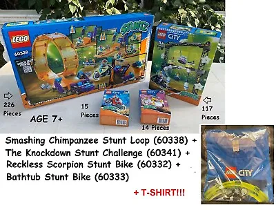 Buy LEGO City Stuntz Multi 60338 + 60341 + 60333 + 60332 +Promotional  T SHIRT BNIB • 60£
