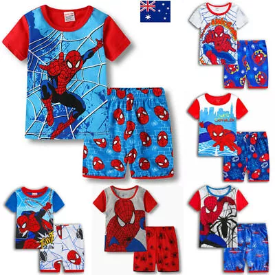Buy Kids Boys Spiderman Superhero Pyjamas Pjs T-Shirt Shorts Sleepwear Set Outfits Y • 5.69£