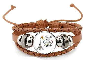 Buy Paris France Games Sport Brown Leather Bracelet And Velvet Gift Bag • 7.99£