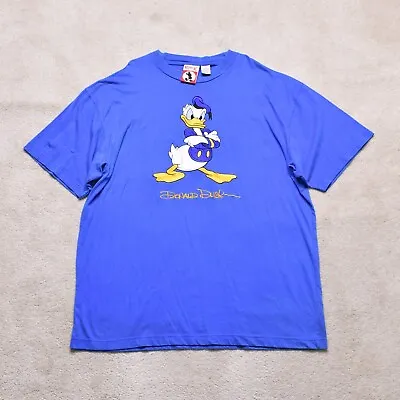 Buy Vintage 90s Mickey Inc Donald Duck Embroidered Blue T Shirt Size Large-XL • 22£