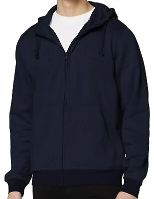 Buy Basic NAVY Mens Zip Hoodie Dark Blue Zipped Sweatshirt With Hood • 10.99£