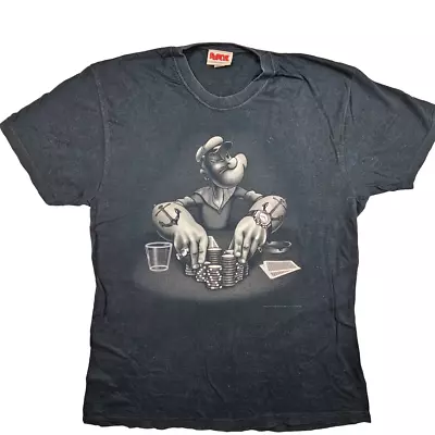 Buy Popeye Poker Gangster T Shirt Size L Dark Blue Mens Graphic Tee • 14.99£