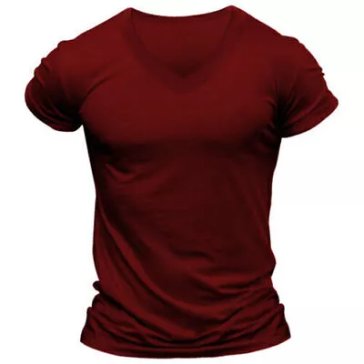 Buy Mens Summer T Shirts Short Sleeve Muscle Slim Fit Sports Gym V-Neck Blouse Tops • 9.59£