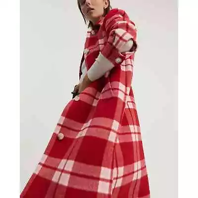 Buy Country Road Ruby Red Wool Longline Check Coat Jacket - BNWT XXS/XS • 197.94£