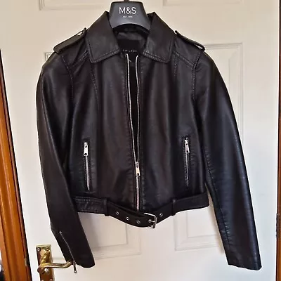 Buy New Look Vintage Vegan Leather Biker Jacket Black Size 10 • 14.99£