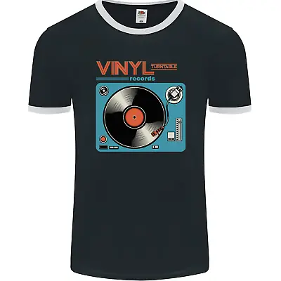 Buy Retro Vinyl Records Turntable DJ Music Mens Ringer T-Shirt FotL • 11.99£
