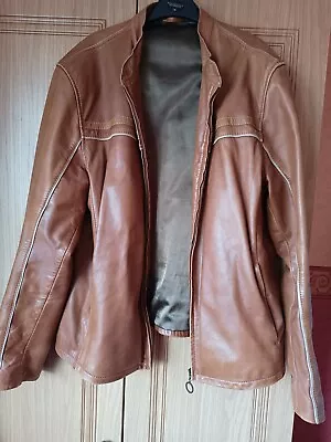 Buy Mens' River Island Brown/Tan Genuine Leather Jacket Size UKL • 25£