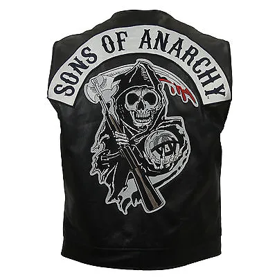 Buy SOA Sons Of Anarchy Biker Motorcycle 3 Logo Leather Vest. • 64.99£