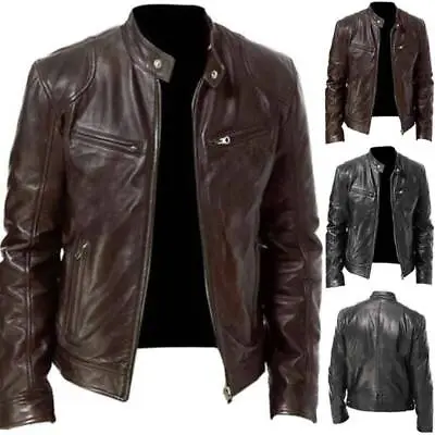 Buy Uk Mens Vintage Cafe Racer Brown Black Leather Casual Slim Fit Real Biker Jacket • 20.99£