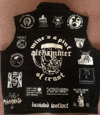 Buy Anarcho Crust Punk Battle Jacket Cut Off Patch Denim Vest Hardcore Crossover XXL • 216.66£