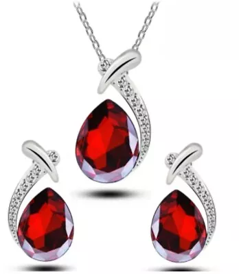 Buy S925 STERLING SILVER FILLED RED EARRINGS AND NECKLACE ZIRCON MERMAID SET UK Prom • 7.99£