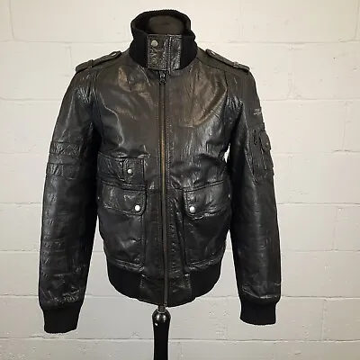 Buy REPLAY Heavy Leather Jacket LARGE Mens SLIM FIT PRISTINE Black Genuine Leather • 90£