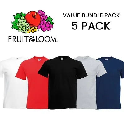 Buy 5 Pack Plain  T-shirt Mens Fruit Of The Loom  100% Cotton Blank T Shirt Tees New • 18.51£