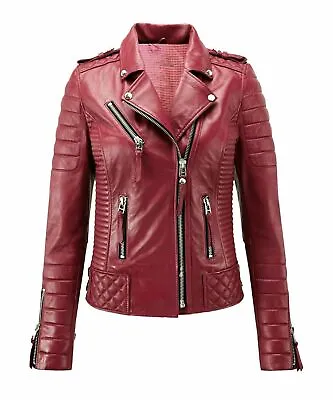 Buy Women's Leather Jacket Genuine Sheepskin Slim Fit Biker Motorcycle Coat Jacket • 146.15£