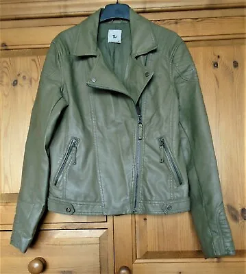 Buy Ladies TU Khaki Green Faux Leather Biker Style Jacket.  Size 8 UK.  Casual Wear • 10.99£