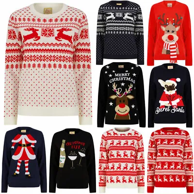 Buy Women’s Christmas Jumper Nordic Fairisle Novelty Reindeer Santa Xmas Sweater • 14.99£
