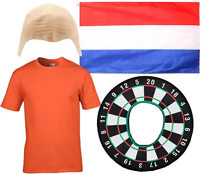 Buy Mens Darts Fancy Dress Costume Van Gerwen Style Bald Cap Dutch Flag T-Shirt • 10.99£
