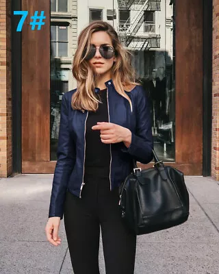 Buy Womens Faux Leather PU Zip Formal Coat Biker Jacket Slim Ladies Plus Size 6-22 • 28.89£
