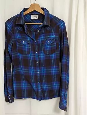 Buy Animal Womens Flannel Shirt Blue Size 10 Snap Closure • 15.99£