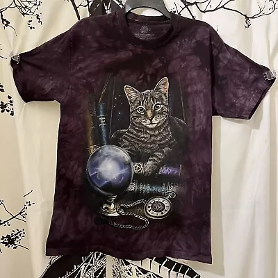 Buy The Mountain Tee Witchy Halloween Cat Crystal Ball Spells Tie Dye Purple Medium • 22.72£