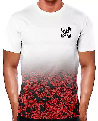 Buy Half Red Rose Fade T Shirt Gym Wear Clothing Get Down Brand Bodybuilding Top Men • 14.99£