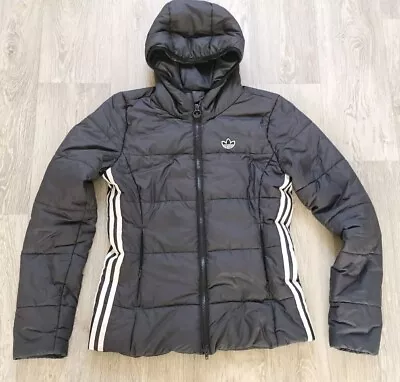 Buy Adidas Originals Slim Trefoil Puffer Hooded 3 Stripe Jacket UK 8 Black  • 19.95£