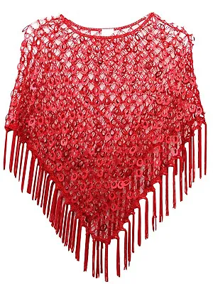 Buy New Ladies Red Sequin Cape /poncho Tassel Evening/party, Size 8/10/12 • 3.99£