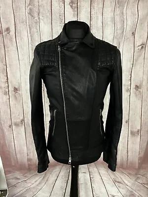 Buy Men’s AllSaints Kushiro Leather Jacket Black Size Small Biker Rock Punk RRP £359 • 114.95£