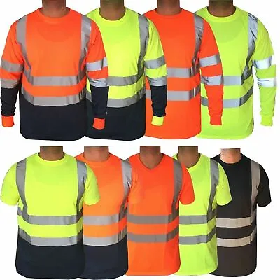 Buy Mens Hi Viz Vis High Visibility Safety Security Crew Neck T Shirt Work Wear Top • 8.99£