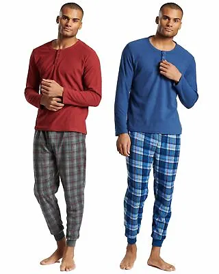 Buy Mens Fleece Pyjamas Long Sleeve Microfleece Check Pyjama Set PJs Nightwear • 14.99£