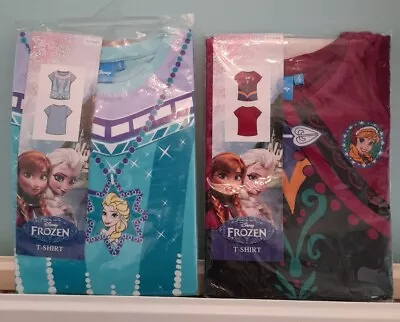 Buy New Disney Frozen Ana And Elsa Short Sleeve Cotton T-Shirts X2 Age 2/3 Years • 8£