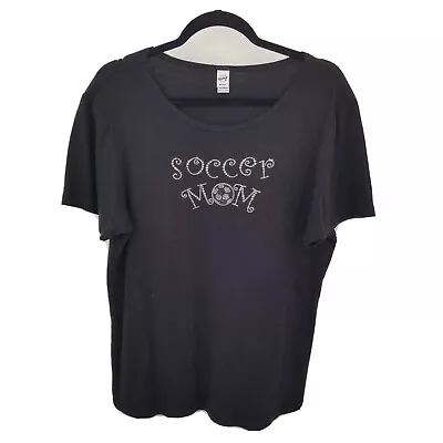 Buy Kavio! XL Soccer Mom Knit Top Womens Black Silver Rhinestones Studded T Shirt  • 9.48£