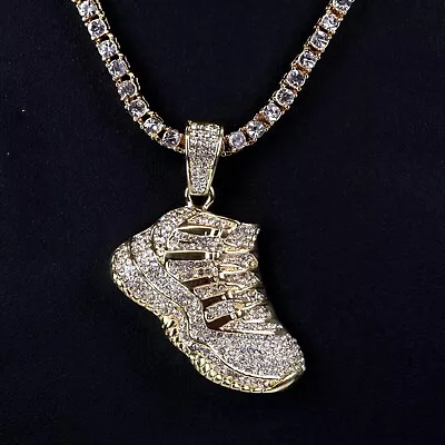 Buy Hip Hop Gold PT Tennis Shoes Pendant & 24  Iced Tennis Chain Fashion Necklace • 22.73£