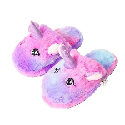 Buy Little Jupiter Unicorn Slippers For Girls - Tie Dye Rainbow Plush With Purple • 12.59£