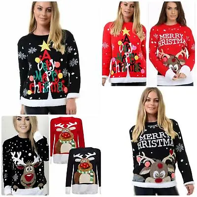 Buy Girls Ladies Womens Xmas Christmas Novelty Jumper Sweater Rudolph Top Plus SIZE • 13.99£