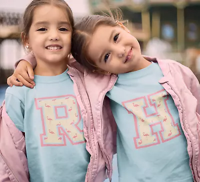 Buy Girls Flamingo Alphabet Letters T-Shirt Initial Kids Organic Premium Quality • 7.99£