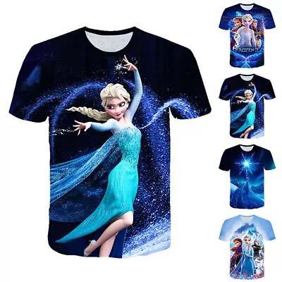 Buy Toddler Kids Girls Frozen Elsa Princess Casual Short Sleeve T-shirt Tops Tee • 9.07£