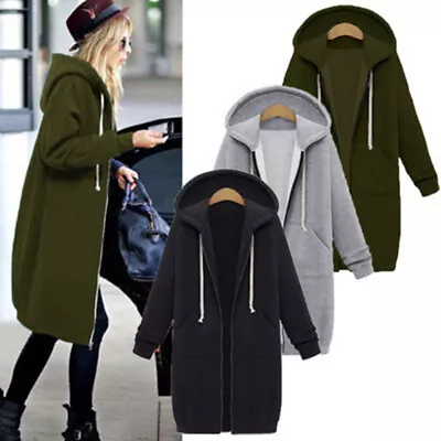 Buy Plus Size Womens Long Sleeve Hooded Zip Up Hoodie Jumper Jacket Cardigan Coat UK • 20.94£