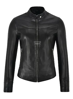 Buy Ladies Leather Jacket Black Slim Real Lambskin Short Rock Tops Racer Jacket 1119 • 69.99£