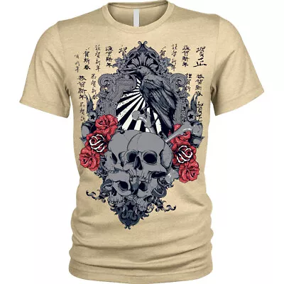 Buy Sunrise T-Shirt Japanese Skulls Roses Crow Chinese Gothic Unisex Mens • 12.95£