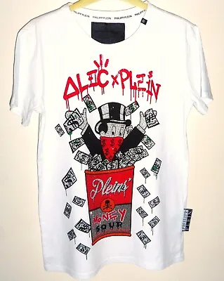 Buy PHILIPP PLEIN Alec Monopoly Money Soup Crew Neck White Rhinestone T-shirt Sz Med • 299.99£