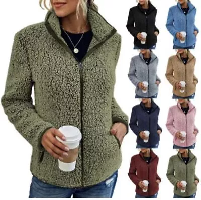 Buy Womens Teddy Bear Fleece Fluffy Winter Coat Ladies Hoodies Jacket Zip Up Outwear • 14.39£
