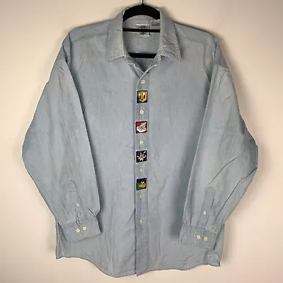 Buy LOONEY TUNES Acme Clothing Denim Button Down Collared Shirt Size Men's Medium M • 40£