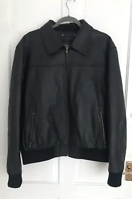 Buy 1860 Menswear Real Leather Jacket Mens Black Bomber Wool Blend Ribbing Size M • 44.99£