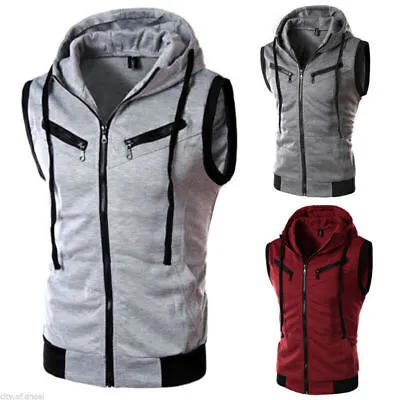 Buy Men' Sleeveless Hoodie Sweatshirt Zip Up Hoody Jacket Coat Vesttop Waistcoat USξ • 19.14£